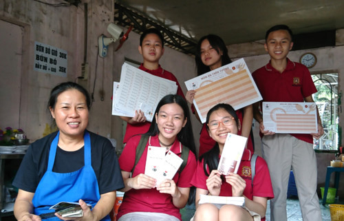 Các học sinh tham gia dự án Món ăn trên tường