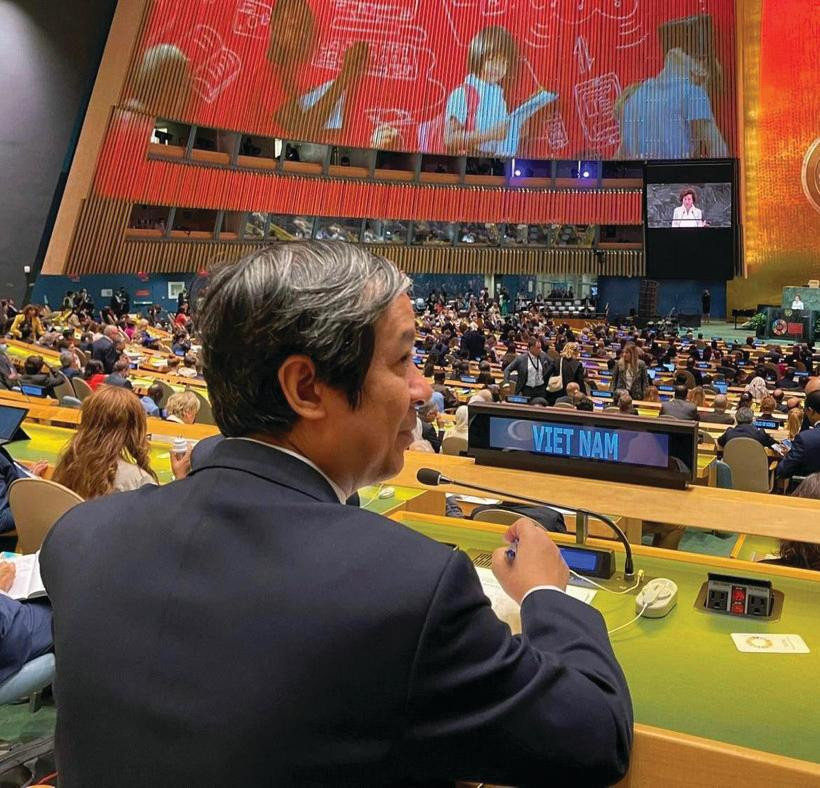 Bộ trưởng Nguyễn Kim Sơn tại Hội nghị Thượng đỉnh toàn cầu về chuyển đổi giáo dục Liên Hợp Quốc.