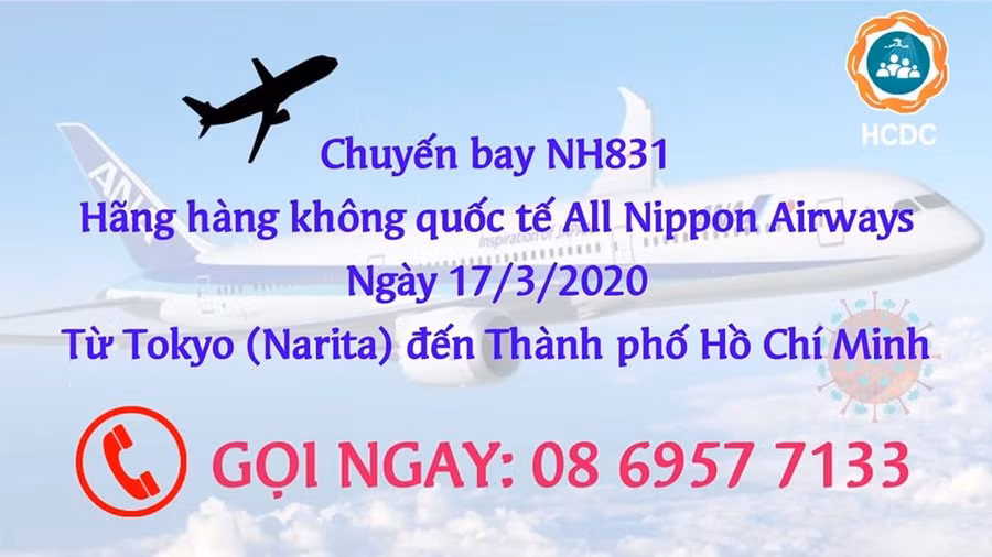 Khẩn cấp tìm các hành khách trên chuyến bay NH831 từ Tokyo (Narita) đến TP.HCM ngày 17/3