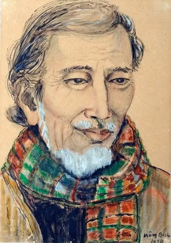 Nữ họa sĩ Mộng Bích khắc họa thầy Cẩn (tức họa sĩ Trần Văn Cẩn).