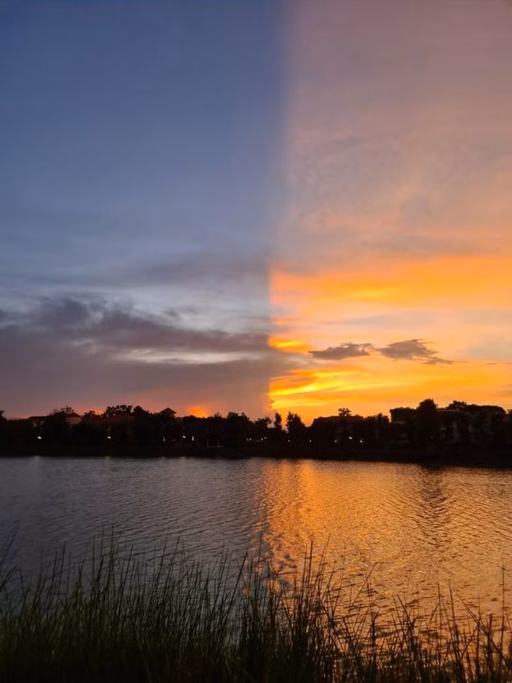 Một đám mây đổ bóng chia cắt bầu trời thành hai màu hoàn hảo.