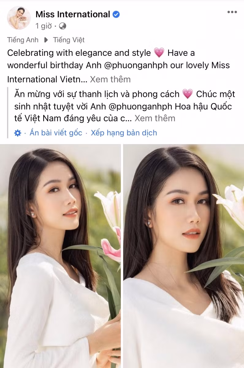 Trang chủ Miss International gửi lời chúc mừng sinh nhật Á hậu Phương Anh.