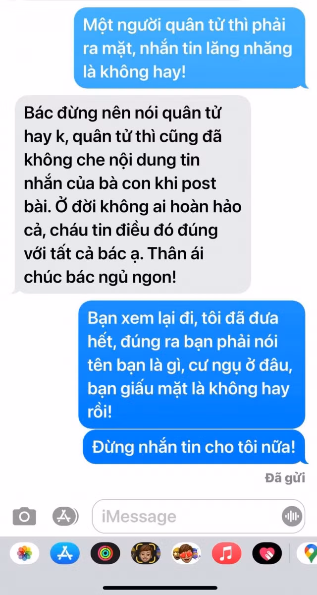 Hình ảnh những đoạn tin nhắn với người giấu mặt được ông Đoàn Ngọc Hải công khai chia sẻ trên trang cá nhân.