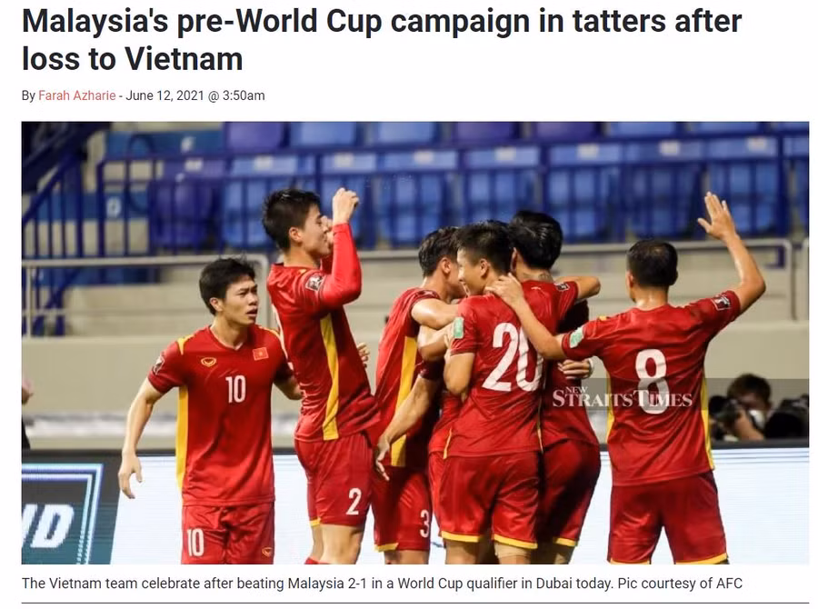 Tờ New Straits Times của Malaysia thừa nhận thua Việt Nam, chiến dịch World Cup của Malaysia tan tành.