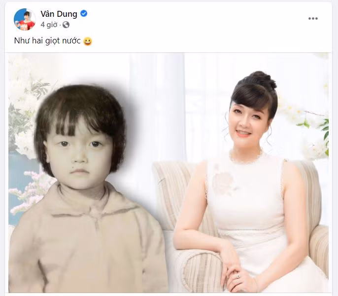 Nghệ sĩ Vân Dung dí dỏm so sánh hình ảnh ngày trẻ và bây giờ của mình như hai giọt nước.