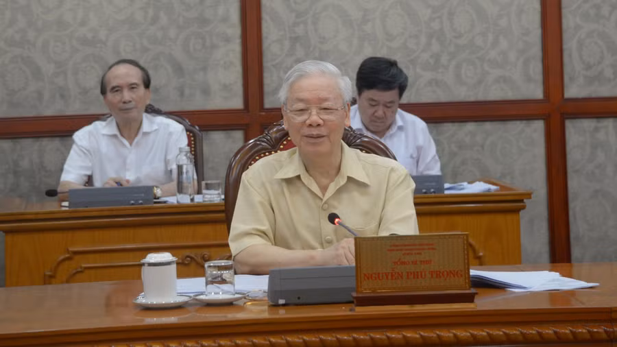 Tổng Bí thư Nguyễn Phú Trọng phát biểu kết luận cuộc họp - Ảnh: VOV.