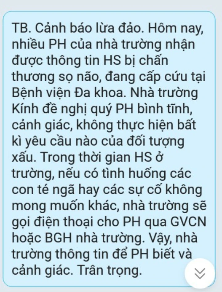 Thông báo của Trường Tiểu học Lê Lai đến phụ huynh học sinh. 