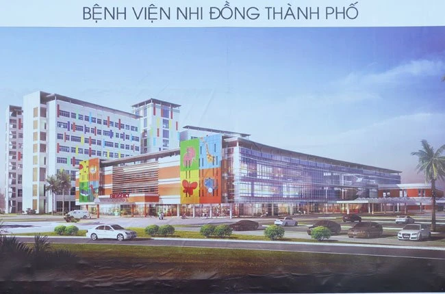 Phối cảnh tổng thể Bệnh viện Nhi Đồng TPHCM. Ảnh: Uyên Viễn