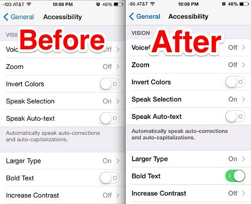 Tính năng Bold Text giúp chữ đậm hơn và dễ đọc hơn. Tính năng Bold Text giúp chữ đậm hơn và dễ đọc hơn.