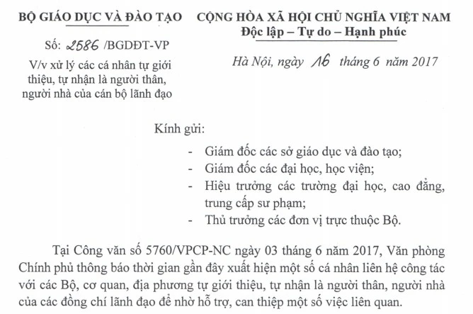 Cảnh báo cá nhân tự nhận là người nhà của lãnh đạo để nhờ hỗ trợ