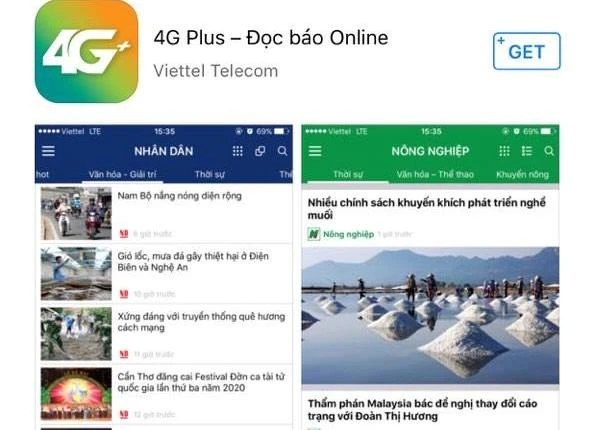 Giao diện tải ứng dụng 4G Plus