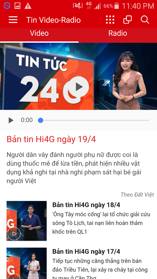 Giao diện bản tin Video- Radio Hi4G trên ứng dụng 4G Plus Giao diện bản tin Video- Radio Hi4G trên ứng dụng 4G Plus
