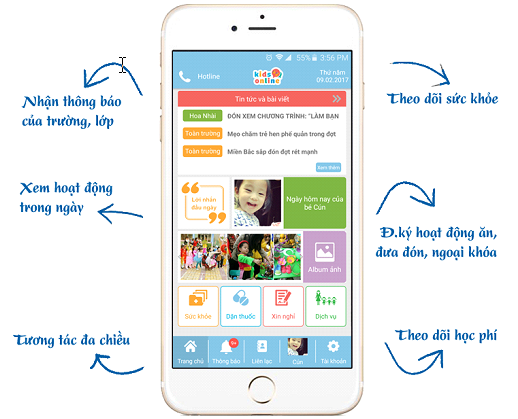 Giao diện ứng dụng di động KidsOnline dành cho phụ huynh Giao diện ứng dụng di động KidsOnline dành cho phụ huynh