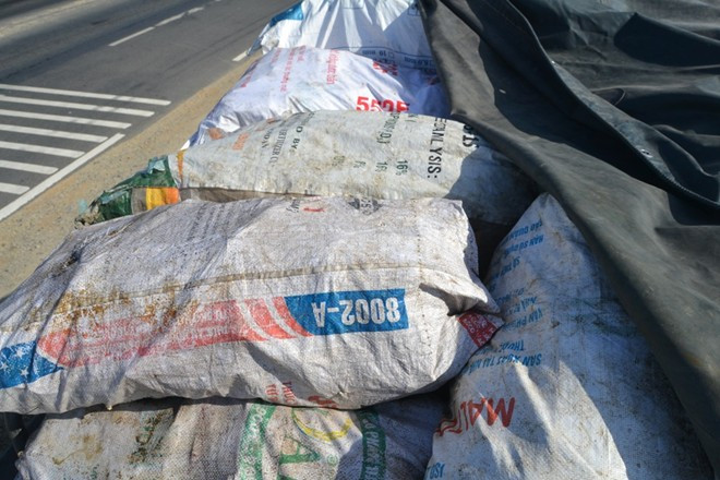 Tài xế khai số xương động vật này được chở vào Quảng Ngãi cho một người tên Nữ để làm bột nêm. Ảnh: Nguyên Vũ. Gần 10 tấn xương động vật có giòi sắp trở thành bột nêm