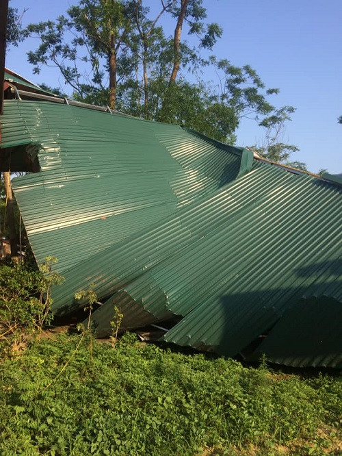 Máí tôn KTX bị nhấc sang khu trường tiểu học cách đấy 40m Máí tôn KTX bị nhấc sang khu trường tiểu học cách đấy 40m