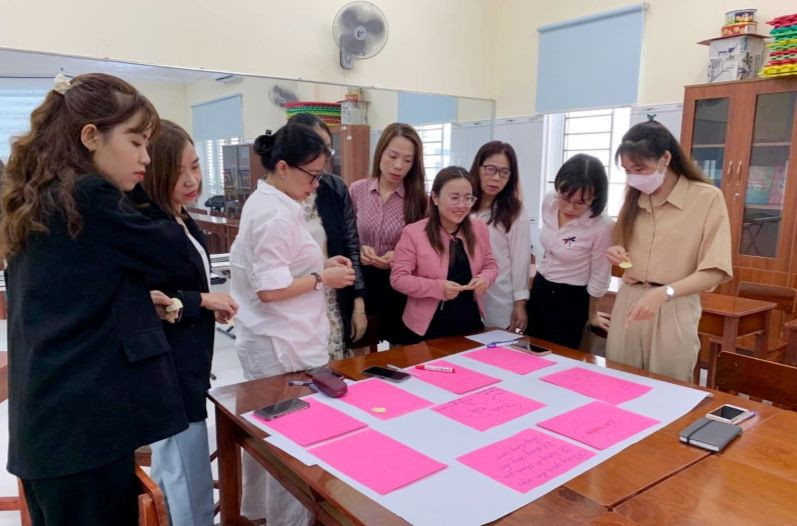 Bồi dưỡng chuyên môn chuyên đề Học thông qua chơi cho giáo viên tiểu học quận Hải Châu (Đà Nẵng). Ảnh: NTCC