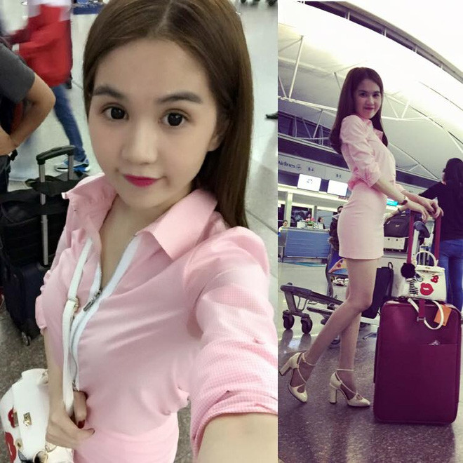 Mặt quá xinh nhưng Ngọc Trinh sẽ xấu hổ khi nhìn lại hình ảnh này ảnh 1 Ngọc Trinh mải mê tạo dáng và chụp ảnh tự sướng ở sân bay, nhưng cô k biết được vùng mồ hôi dưới cánh tay mình đang chảy ướt áo.