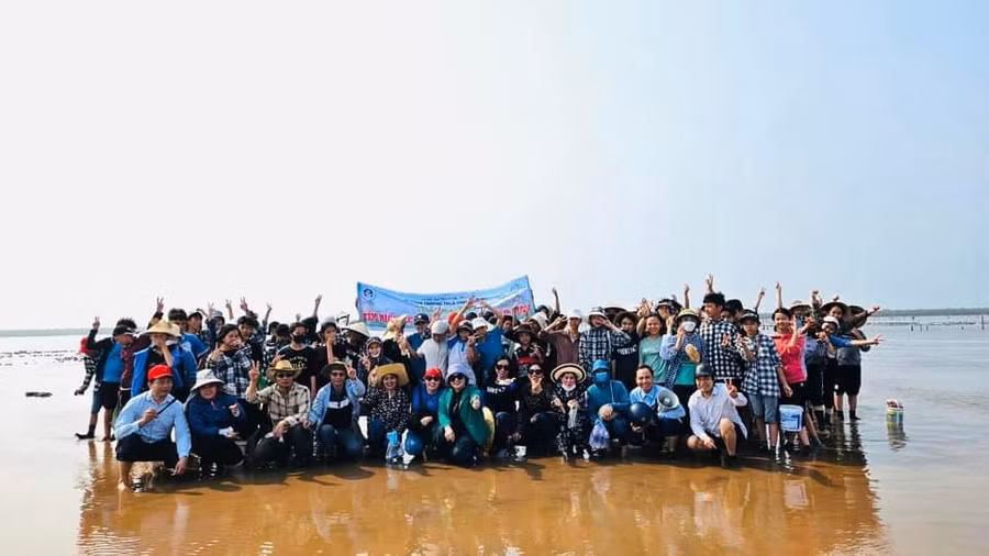 Học sinh trường THCS Thụy Trường tìm hiểu rừng ngập mặn tại địa phương.