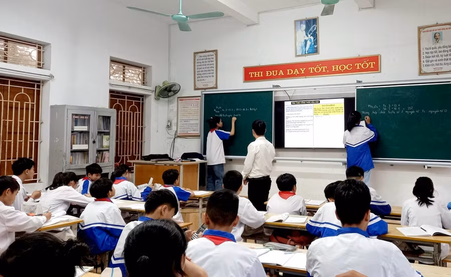 Giờ học tại Trường THCS Thụy Liên (Thái Thụy, Thái Bình).