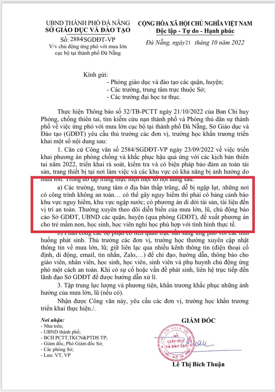Sở GD&amp;ĐT hướng dẫn lãnh đạo các đơn vị, trường học tùy tình hình thực tế có thể quyết định cho học sinh nghỉ học để đảm bảo an toàn.