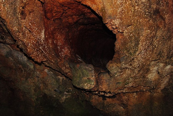 Một thân cây mục bị cuốn vào dòng chảy dung nham hàng triệu năm trước, sau khi mục tạo thành một lỗ trong hang C3
