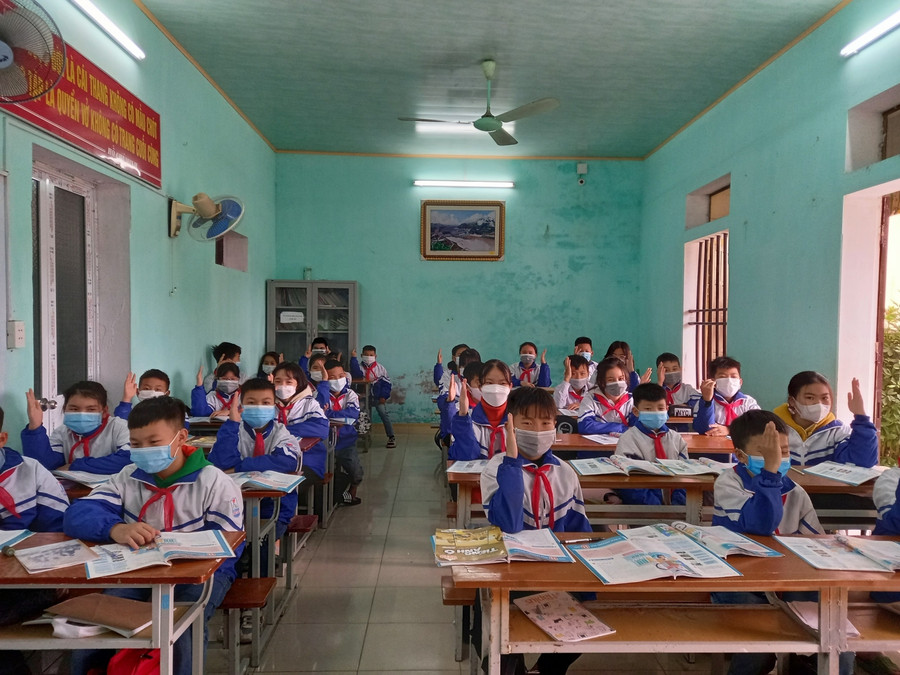 Học sinh Trường THCS Thụy Liên, Thái Thụy, Thái Bình trong giờ học.