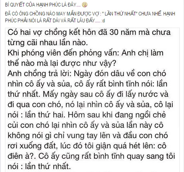 Cười lăn cười bò với “bí quyết giữ gìn hôn nhân 30 năm không bao giờ cãi nhau” 