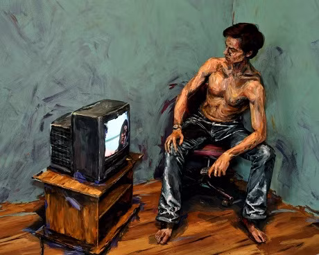 Ở trong bức ảnh này, ngoại trừ màn hình TV sống động, còn lại, tất cả đều được Alexa phù phép để trở thành tranh 2D.