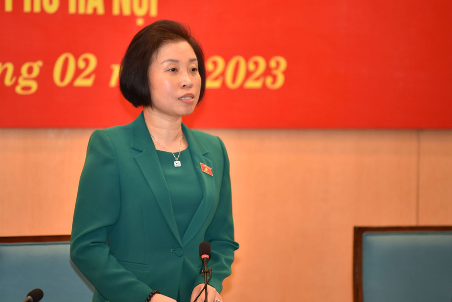 Bà Phạm Thị Thanh Mai, Phó Trưởng đoàn chuyên trách đoàn ĐBQH thành phố Hà Nội phát biểu kết luận. Bà Phạm Thị Thanh Mai, Phó Trưởng đoàn chuyên trách đoàn ĐBQH thành phố Hà Nội phát biểu kết luận.