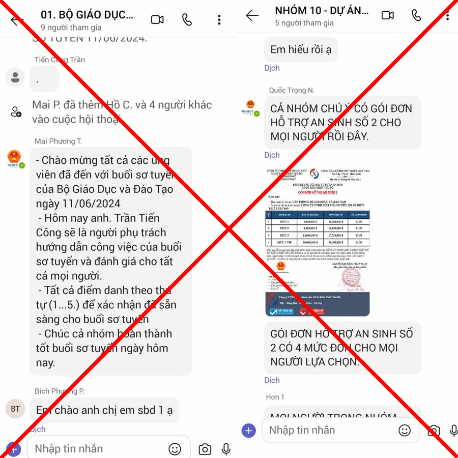 Hình ảnh một số nhóm zalo mạo danh các đơn vị của Bộ GD&ĐT để cung cấp thông tin, trong đó đăng tải nhiều hình ảnh, bài viết có nội dung phương thức, thủ đoạn lừa đảo chiếm đoạt tài sản. Hình ảnh một số nhóm zalo mạo danh các đơn vị của Bộ GD&ĐT để cung cấp thông tin, trong đó đăng tải nhiều hình ảnh, bài viết có nội dung phương thức, thủ đoạn lừa đảo chiếm đoạt tài sản.