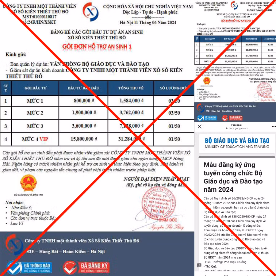 Hình ảnh một số thông tin mạo danh các đơn vị của Bộ GD&amp;ĐT có nội dung phương thức, thủ đoạn lừa đảo chiếm đoạt tài sản.