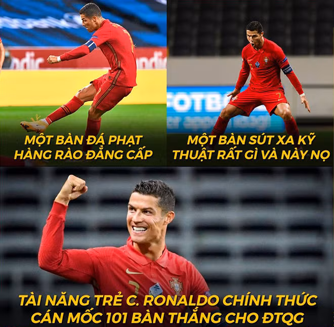 Ronaldo chính thức cán mốc 100 bàn thắng cho Bồ Đào Nha.