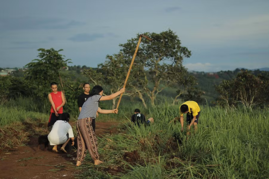 Học trò làng Hama làm vườn sau giờ học Học trò làng Hama làm vườn sau giờ học
