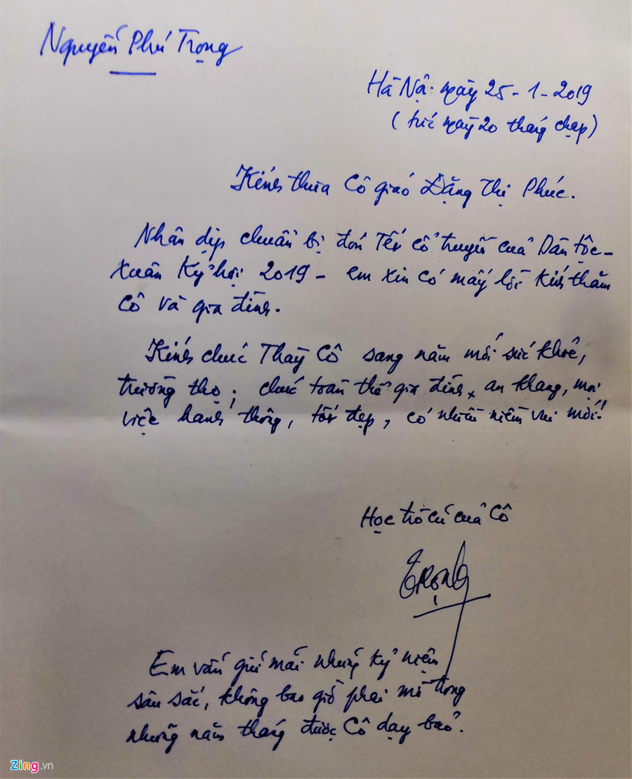 Bức thư viết tay của Tổng bí thư, Chủ tịch nước Nguyễn Phú Trọng gửi cô giáo cũ. Bức thư viết tay của Tổng bí thư, Chủ tịch nước Nguyễn Phú Trọng gửi cô giáo cũ.