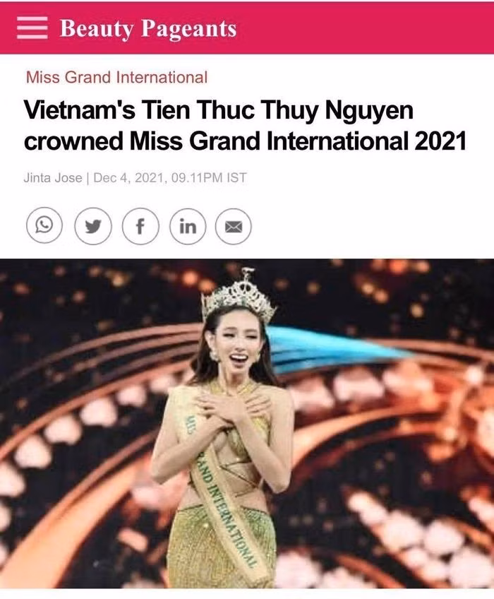 Truyền thông quốc tế đồng loạt đưa tin Thùy Tiên đăng quang Miss Grand International 2021 ảnh 2