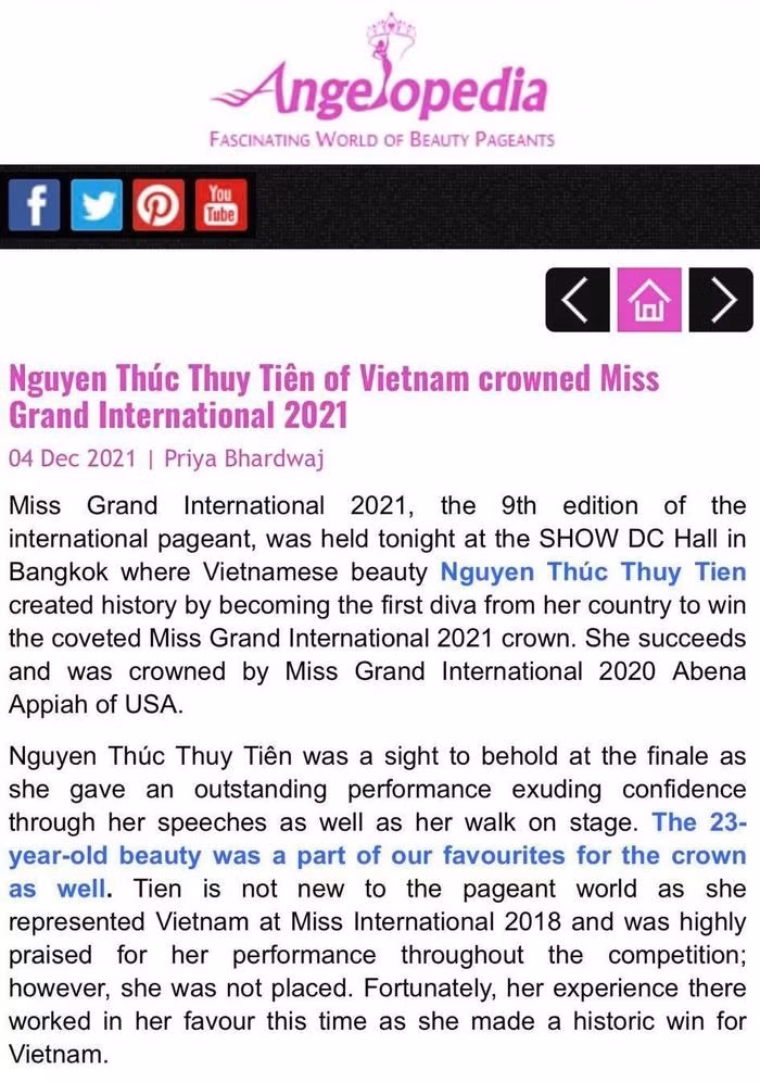 Truyền thông quốc tế đồng loạt đưa tin Thùy Tiên đăng quang Miss Grand International 2021 ảnh 3