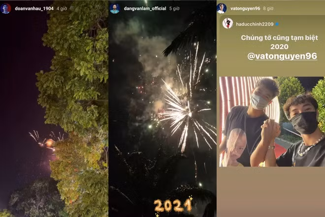 Một số tuyển thủ Việt Nam như Đoàn Văn Hậu, Đặng Văn Lâm chia sẻ khoảnh khắc đi ngắm pháo hoa đêm giao thừa để chào mừng năm 2021.