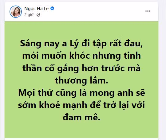 Bà xã Công Lý xúc động chia sẻ về quá trình tập luyện đầy đau đớn sau khi bị chấn thương của chồng.