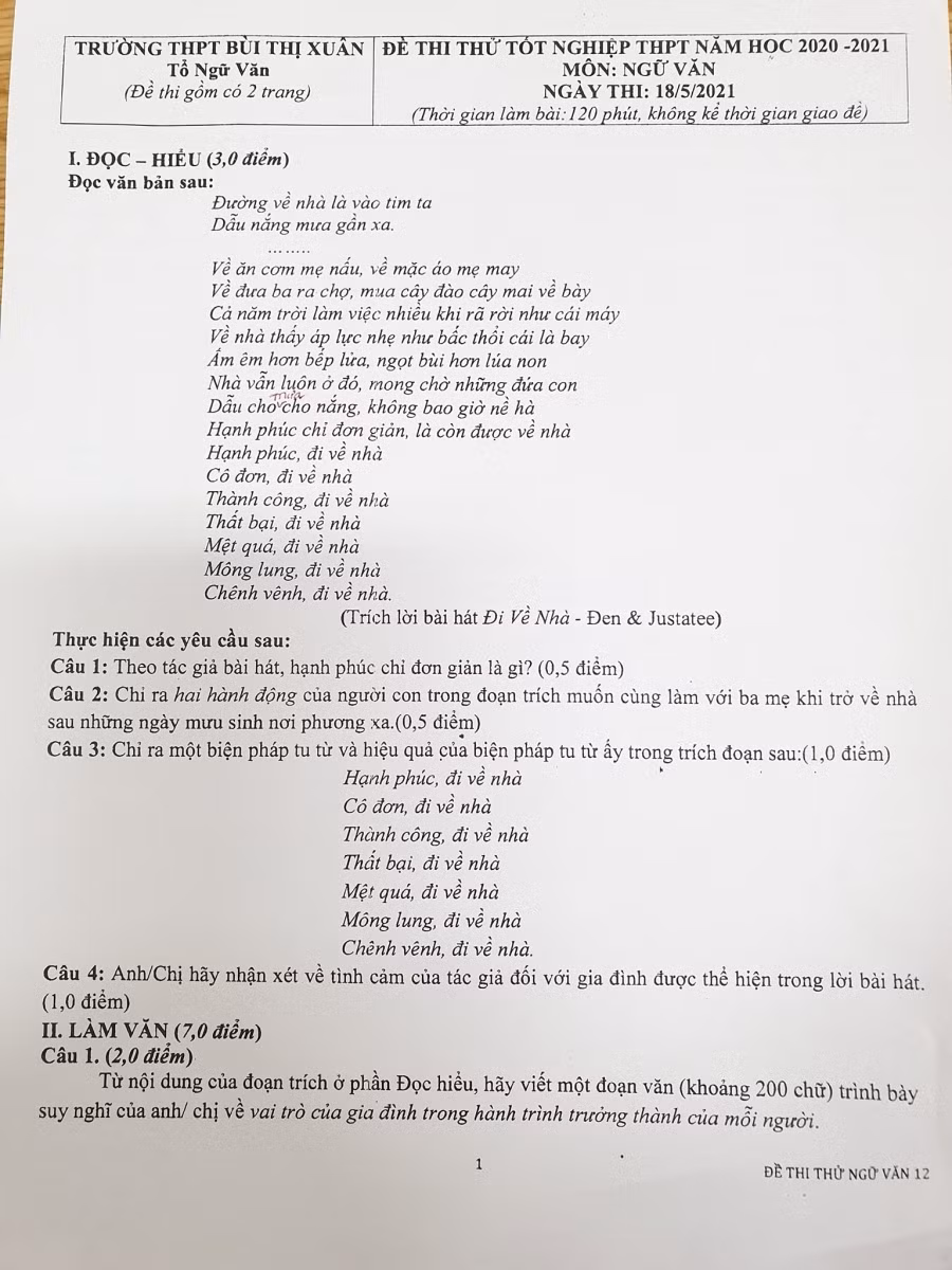 Học sinh hứng thú khi "Đi về nhà" của Đen Vâu vào đề thi thử môn Ngữ văn ảnh 1