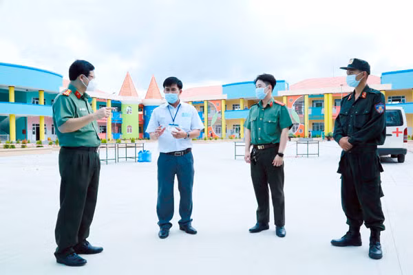 Trường mầm non Xuân Hòa (xã Xuân Hòa, H.Xuân Lộc) mới hoàn thành xây dựng, đang được sử dụng làm khu cách ly phòng, chống dịch Covid-19. Ảnh: Báo Đồng Nai