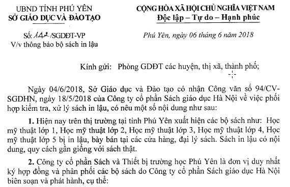 Công văn cảnh báo của Sở GD&ĐT Phú Yên