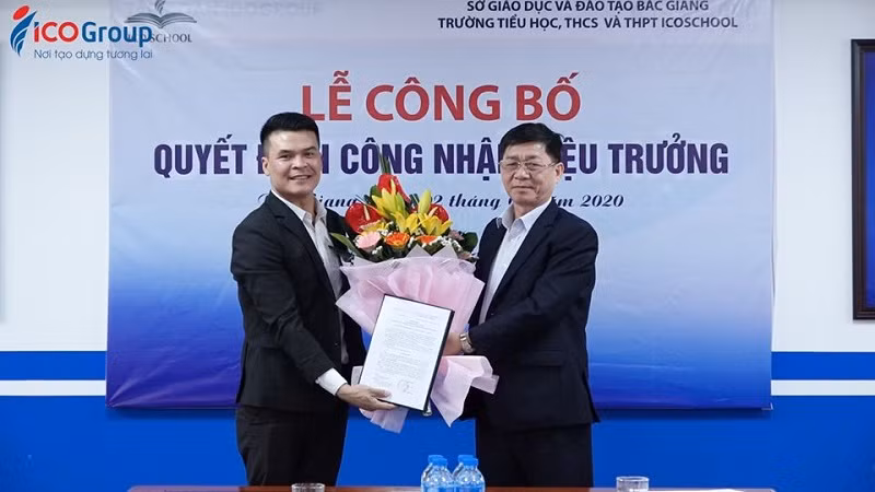 Lễ công nhận Hiệu trưởng Trường Tiểu học, THCS, THPT ICOSchool Bắc Giang. Ảnh: NTCC