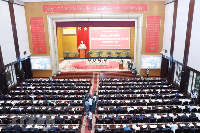 Quang cảnh Hội nghị cán bộ toàn quốc tổng kết công tác tổ chức đại hội Đảng bộ các cấp nhiệm kỳ 2020-2025. Ảnh: TTXVN