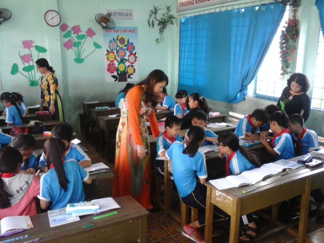 Giáo viên quan sát kĩ năng trải nghiệm trong hoạt động nhóm