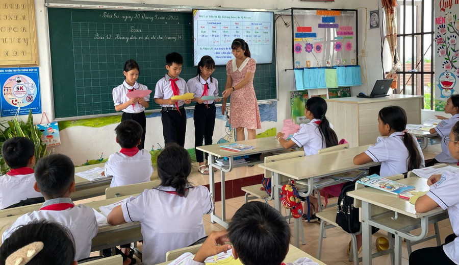 Cô trò Trường Tiểu học thị trấn Rạng Đông (Nghĩa Hưng, Nam Định). Ảnh: NTCC