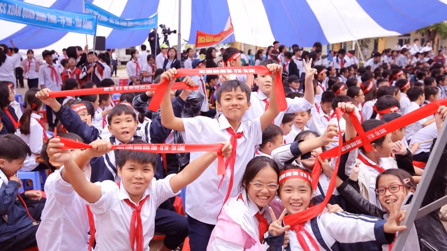 Học sinh Trường THCS Xuân Quan, tỉnh Hưng Yên. Ảnh: NTCC.