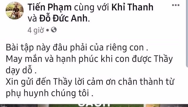 Phụ huynh chia sẻ trên trang cá nhân sau khi đọc bài tập về nhà của con em mình