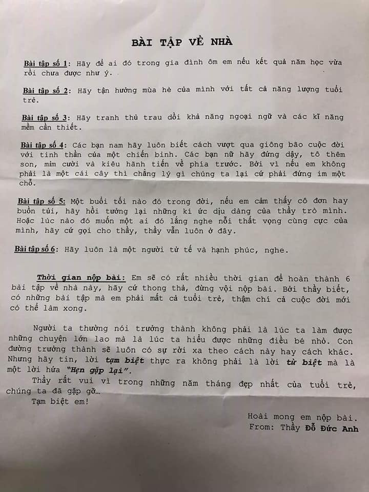 Bài tập đặc biệt mà học sinh lớp 10A9 nhận được từ thầy Đức Anh