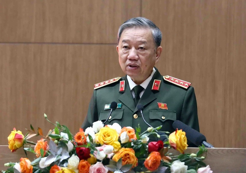 Đại tướng Tô Lâm, Ủy viên Bộ Chính trị, Bí thư Đảng ủy Công an Trung ương, Bộ trưởng Bộ Công an phát biểu khai mạc hội nghị. (Ảnh: Phạm Kiên/TTXVN) Đại tướng Tô Lâm, Ủy viên Bộ Chính trị, Bí thư Đảng ủy Công an Trung ương, Bộ trưởng Bộ Công an phát biểu khai mạc hội nghị. (Ảnh: Phạm Kiên/TTXVN)