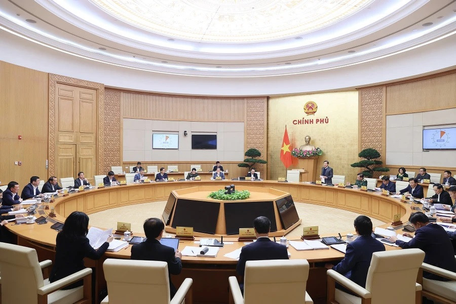 Quang cảnh Phiên họp Chính phủ chuyên đề về xây dựng pháp luật tháng 12. (Ảnh: Dương Giang/TTXVN)